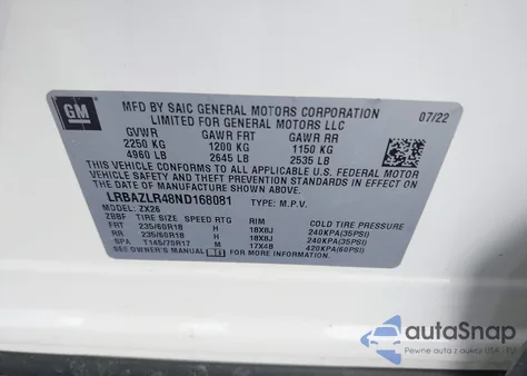 2022 Buick Envision Fwd Preferred z USA, uszkodzony, nr VIN LRBAZLR48ND168081